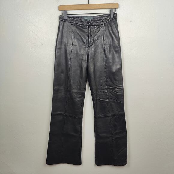 Vintage Y2K Banana Republic Leather Pants Womens 0 Black Bootcut‎ Flare Midrise - Picture 1 of 9